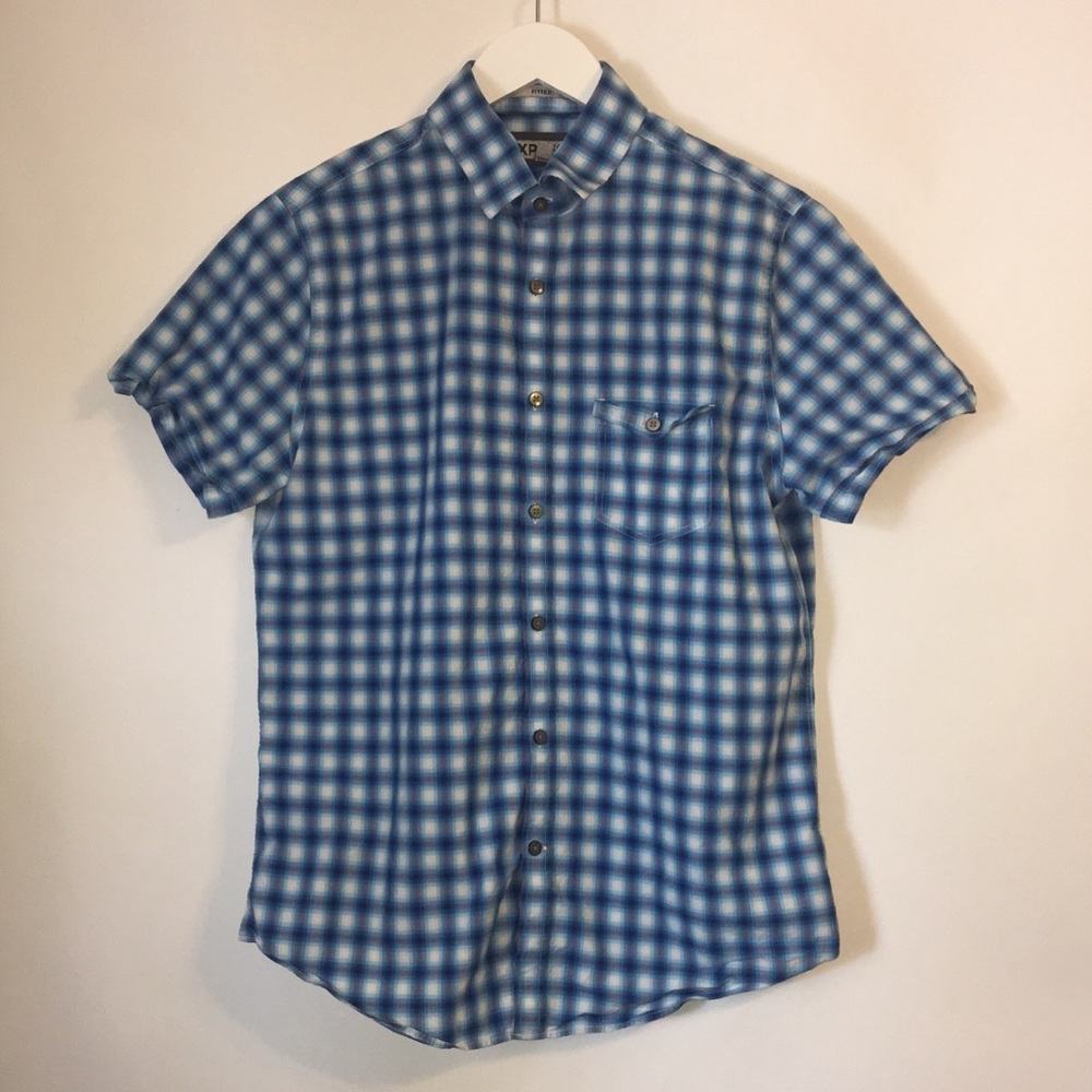 Express Men's Fitted Button Up Shirt Blue Med